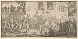 Hudibras y el Skimmington Diecisiete pequeñas ilustraciones para Hudibras de Samuel Butler, 1721-26