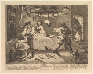 Hudibras golpea a Sidrophel y a su hombre Whacum de William Hogarth