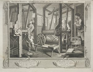 Industria y ociosidad: Los compañeros aprendices en sus telares, 1747 de William Hogarth