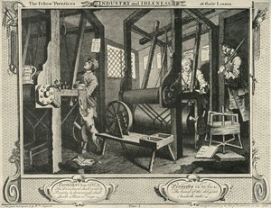Interior de un taller de tejedores, 1747, 1925 de William Hogarth