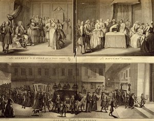 Juicio de una joven embarazada, bautismo y funeral de William Hogarth