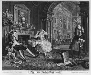 Matrimonio a la moda, Placa II, El tête-à-tête, 1745 de William Hogarth