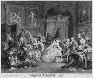 Matrimonio a la moda, Placa IV, El tocador, 1745 de William Hogarth