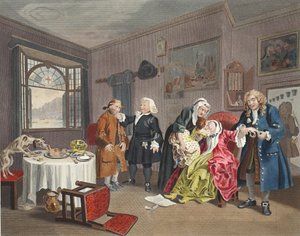Matrimonio a la moda, Placa VI, La muerte de la dama, ilustración de 