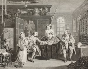 Marriage à la Mode / Matrimonio a la moda. Lámina 3: La inspección / El conde y el charlatán. 1745 de William Hogarth