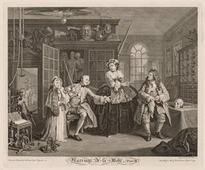 Matrimonio a la moda: La escena con el charlatán de William Hogarth