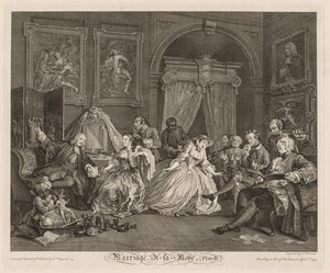 Matrimonio a la moda: La escena del tocador, 1745 de William Hogarth