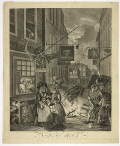 Noche, lámina cuatro de Las Cuatro Estaciones del Día de William Hogarth