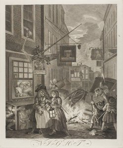 Noche, placa cuatro de Las cuatro horas del día de William Hogarth