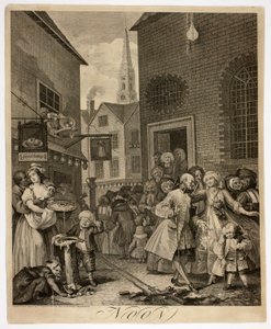 Mediodía, placa dos de Las cuatro horas del día de William Hogarth