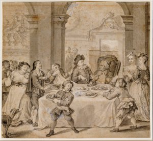 Sancho en el magnífico banquete, de "Don Quijote" por Miguel de Cervantes de William Hogarth
