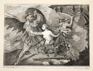 Satanás, Pecado y Muerte, pub. 1792 de William Hogarth