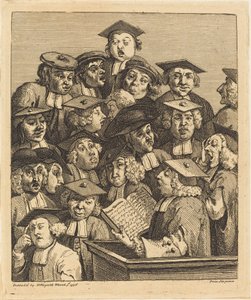 Estudiosos en una conferencia de William Hogarth
