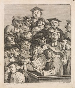 Académicos en una conferencia de William Hogarth