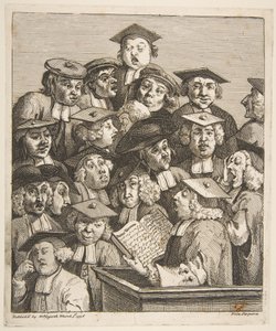 Eruditos en una conferencia de William Hogarth