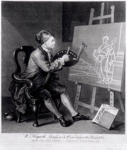 Autorretrato pintando la Musa Cómica, grabado por el artista, pub. 1758