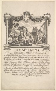 Tarjeta de tienda para el almacén italiano de la Sra. Holt de William Hogarth