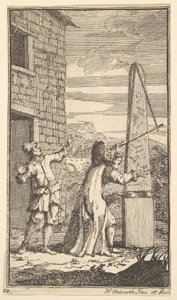 Sidrophel examinando la cometa a través de su telescopio Diecisiete pequeñas ilustraciones para S..., 1721-26 de William Hogarth