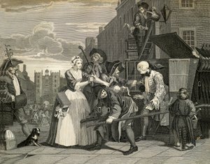 Escenas callejeras en Londres, por William Hogarth (1697-1764), grabado, Inglaterra de William Hogarth