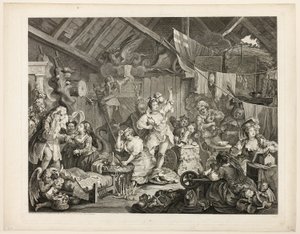 Actrices paseando vistiéndose en un granero de William Hogarth