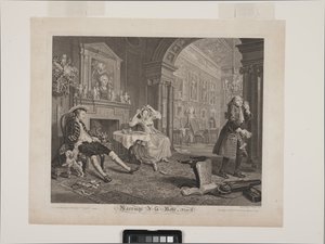 La escena del desayuno: Marriage À La Mode, Lámina 2 (ecthing y grabado) de William Hogarth