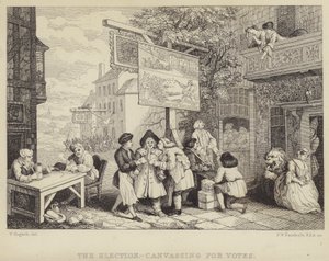 La elección - Campaña para votos: sátira sobre la elección parlamentaria de 1755, una de una serie de cuatro titulada Humores de una elección
