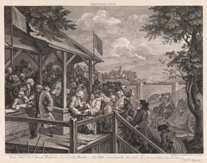 La elección, lámina 3: «La votación» de William Hogarth