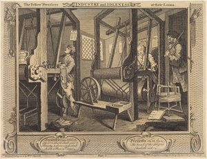 Los aprendices compañeros ante sus telares de William Hogarth