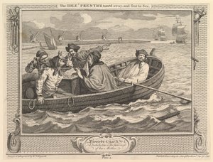 El aprendiz ocioso despedido y enviado al mar: Industria y ociosidad, placa 5, 30 de septiembre de 1747 de William Hogarth