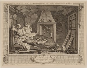 El aprendiz ocioso regresado del mar y en un desván con una prostituta común, de la serie "Industria y Ociosidad", octubre 1747