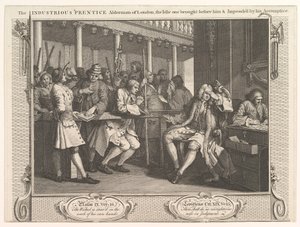 El Aprendiz Industrioso, Concejal de Londres, El Ocioso Llevado Ante Él de William Hogarth