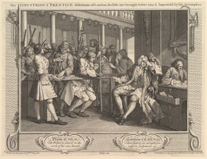 El aprendiz industrioso concejal de Londres, el ocioso llevado ante él de William Hogarth