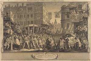 El aprendiz industrioso, alcalde de Londres de William Hogarth