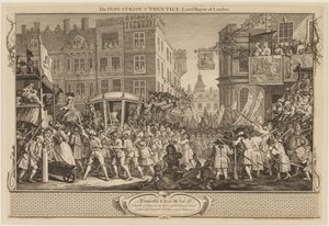 El aprendiz industrioso, alcalde de Londres de William Hogarth