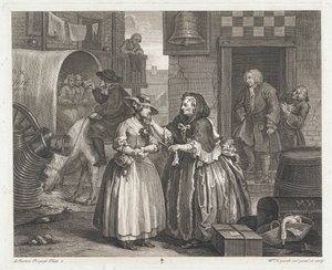 La chica inocente se convierte en ramera, diseñada 1732, impresa 1744 de William Hogarth