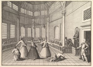 El interior de una mezquita, los derviches bailando Aubry de La Mottraye
