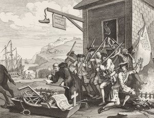 La invasión, Placa 1: Francia. 1756 de William Hogarth