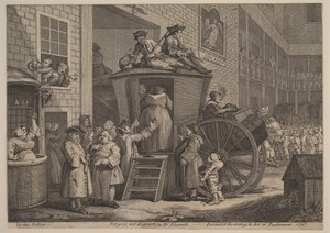 La diligencia, o El patio de la posada del campo, 1747 de William Hogarth