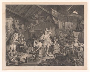 Actrices y niños vestidos en un granero Paseando actrices vistiéndose en un granero de William Hogarth