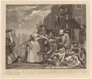 Arrestado por deudas, lámina 4 de la serie «La carrera de un libertino» de William Hogarth