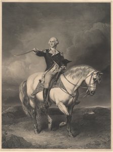 George Washington a caballo de William Holl II after John Faed