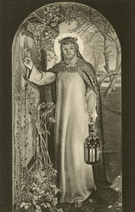 La Luz del Mundo, pintura en Keble College, Oxford, Oxfordshire, que representa a Cristo llevando una linterna y llamando a una puerta de William Holman (after) Hunt