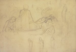 Estudios para las figuras del doctor, los dolientes y Minerva de William Holman Hunt