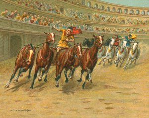 Carreras históricas y modernas, carreras de carros romanos (cromolitografía)