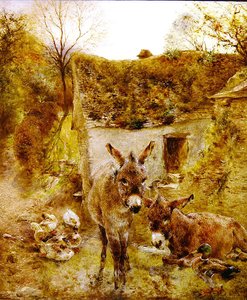 Burros y patos en un corral de William Huggins