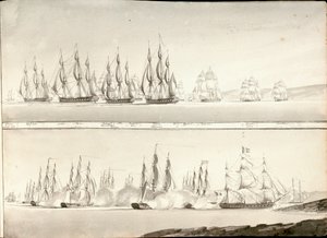 Diferentes modos de pintar línea de barcos de combate, principios del siglo XIX (pluma, aguada gris) de William Innes Pocock