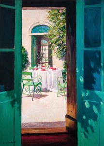 Té de la tarde en el patio (aceite a bordo)