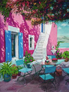 Terraza rosa caliente (óleo sobre tabla) de William Ireland