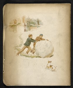 Niños y una bola de nieve.  The Holiday Train: una canción de “Dulce Domum”... Ilustrado por W. J. Webb.  frederick langbridge  Londres, 1891