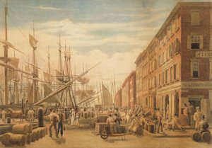 Vista de South Street, desde Maiden Lane, Ciudad de Nueva York, ca. 1827